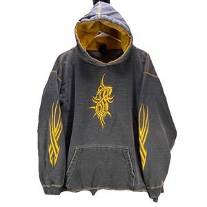 Vintage Verbal Assault Hoodie Mens Large Gray Y2K Skater Punk Flames Distressed